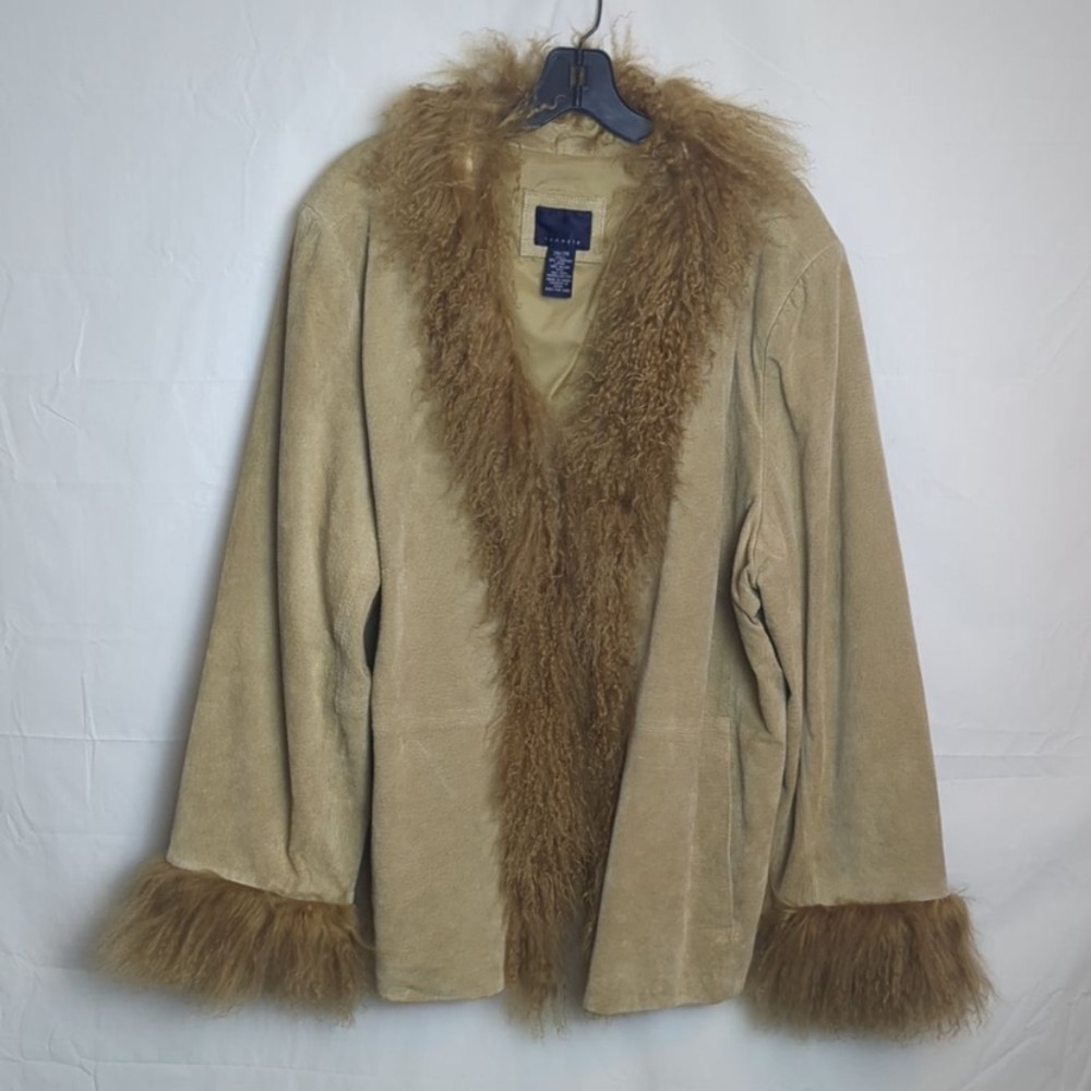 26/28 Venezia Tan 70s Penny Lane Coat with Luxurious Fur Trim